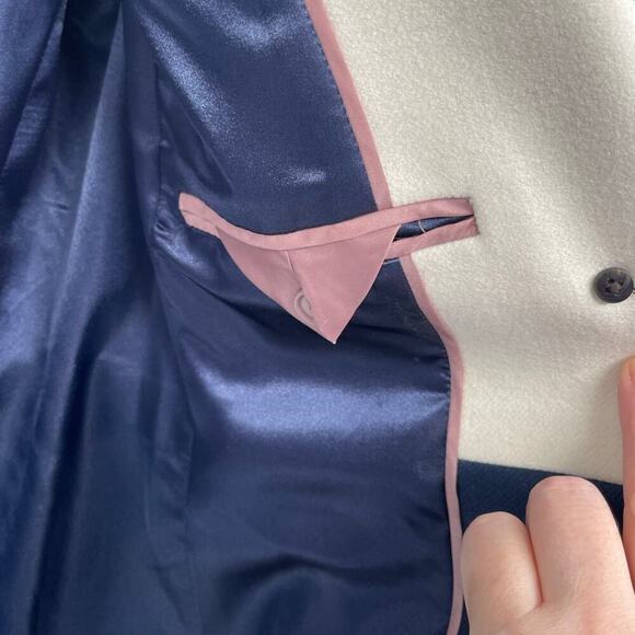 J. Crew Navy Blue Topcoat with White Contrast Lapel in Double Serge Wool size 2 - Picture 7 of 13